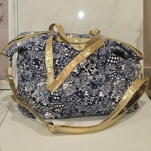 Lilly Pulitzer | Target Bag Navy Blue Upstream Tote Weekender Gold Strap Travel